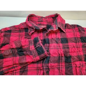 Merona Men's Red Black Plaid Flannel Long Sleeve Button Up Shirt‎ Size Medium